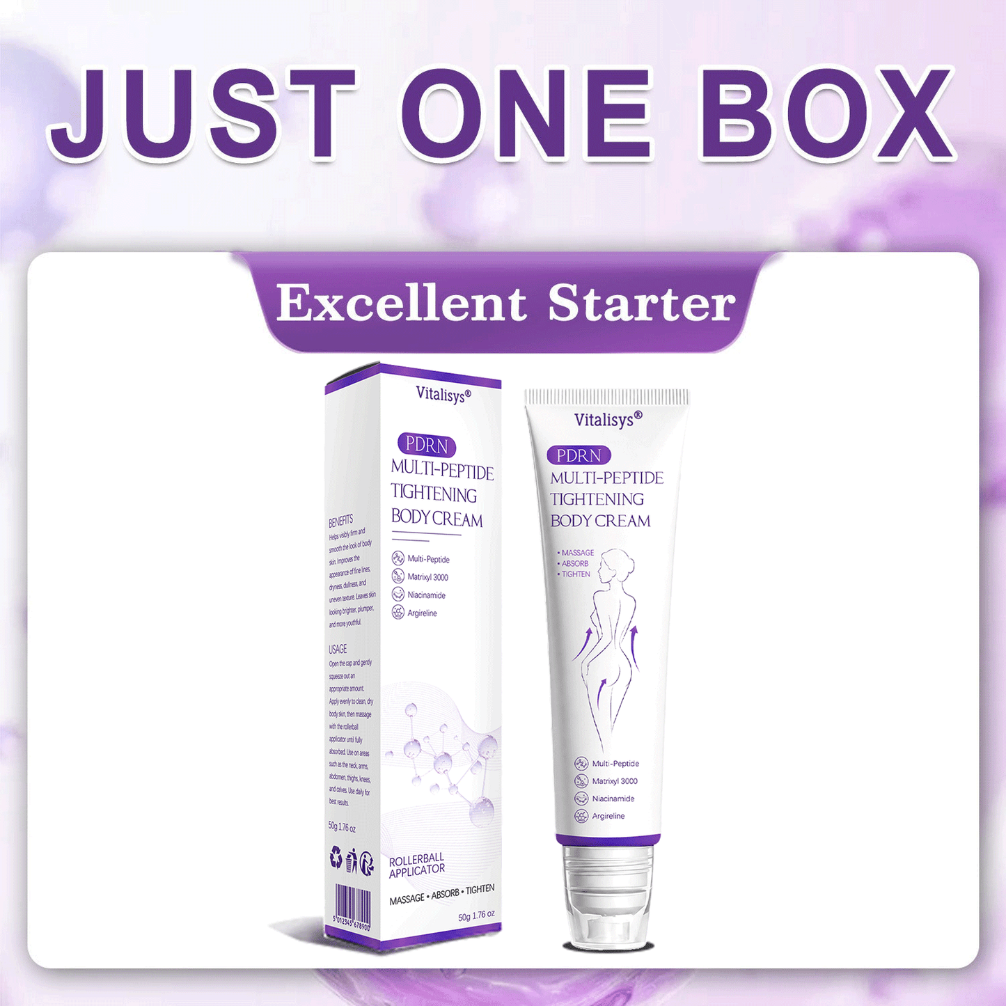 FDA Official ✅ : Vitalisys® PDRN Multi-Peptide Massaging Body Roller Cream ✨ - Anti-aging, Hydrating, Skin Firming & Lifting, Skin Repair, Even Tone, Acne and Dark Spot Treatment, Wart and Mole Removal, and Psoriasis Relief 💕